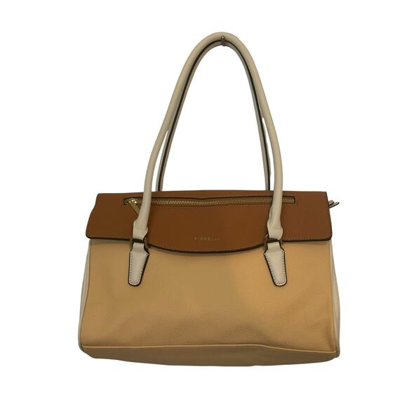 Fiorelli Wheat & Brown Over Shoulder Snap Closure White Handles Leather Bag - Picture 1 of 9